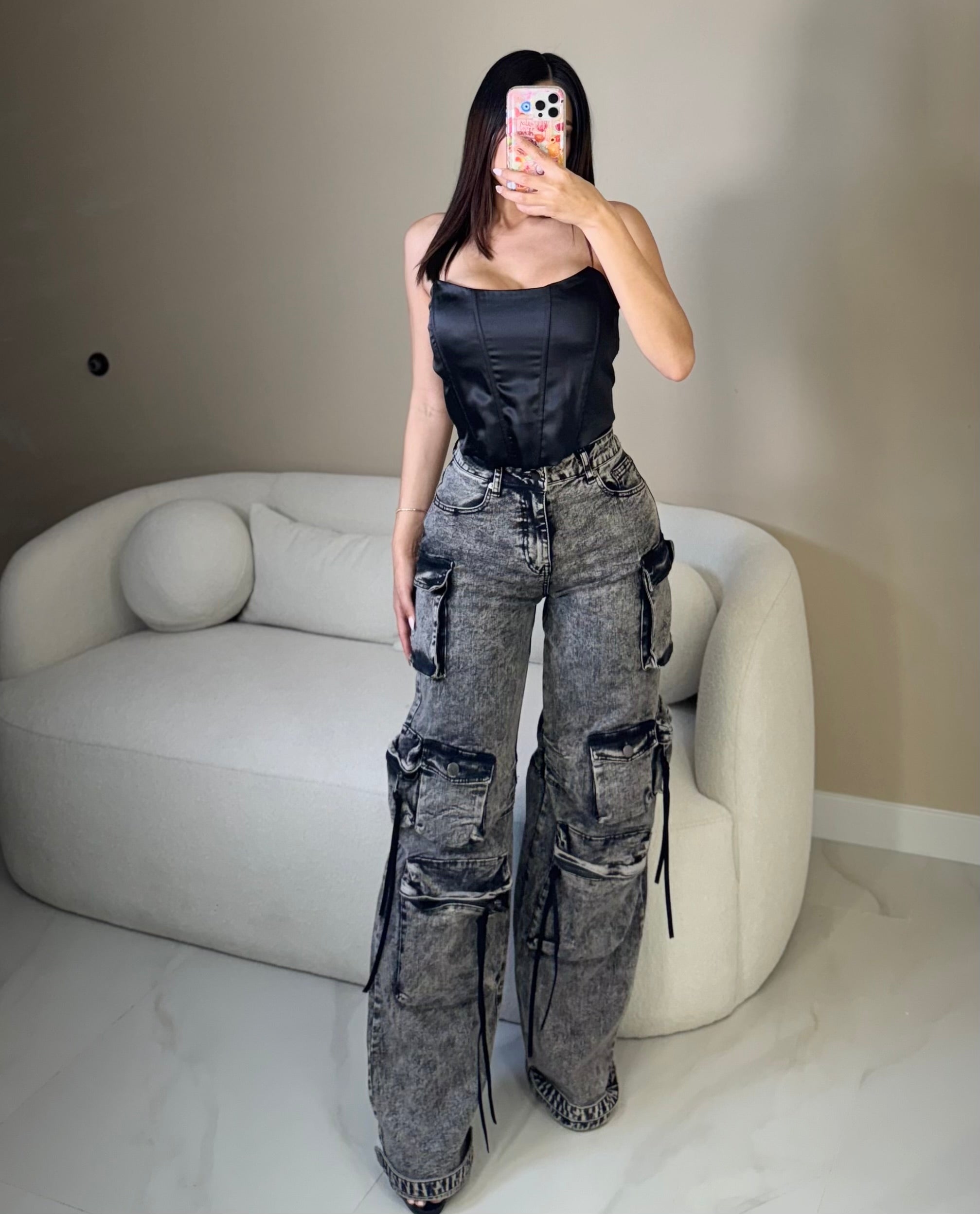 Black satin top