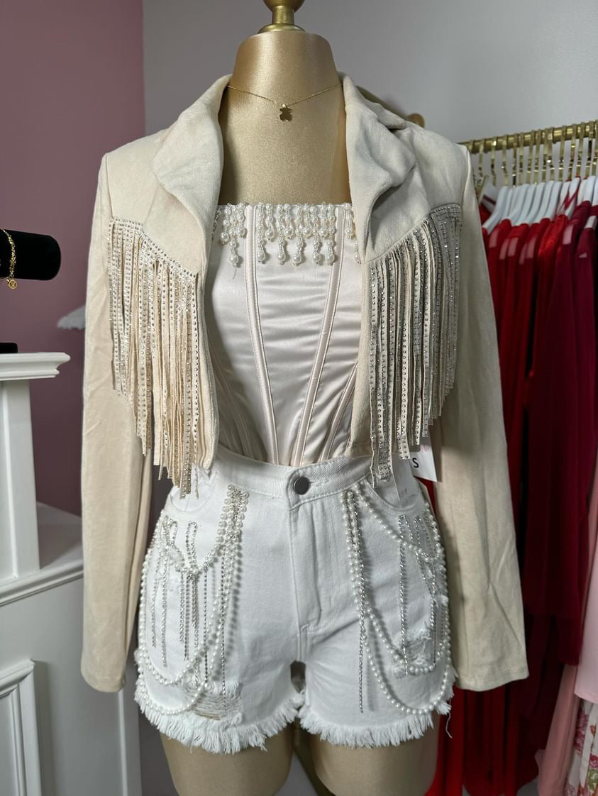 Dalia fringe jacket with rhinestones